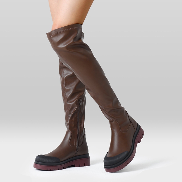 Thigh High Over The Knee Boots - BROWN PU - 1